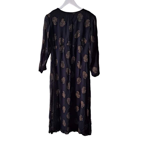 Paradise East Rayon Black & Gold Indian Print Transparent Cape Jacket - Size S - Picture 2 of 13